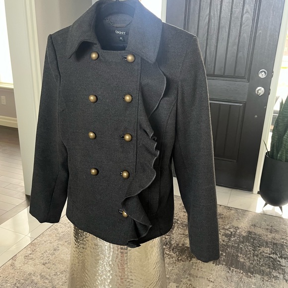 dkny dark grey flannel updated pea jacket coat size medium classy and mod🖤🩶 - Picture 11 of 17